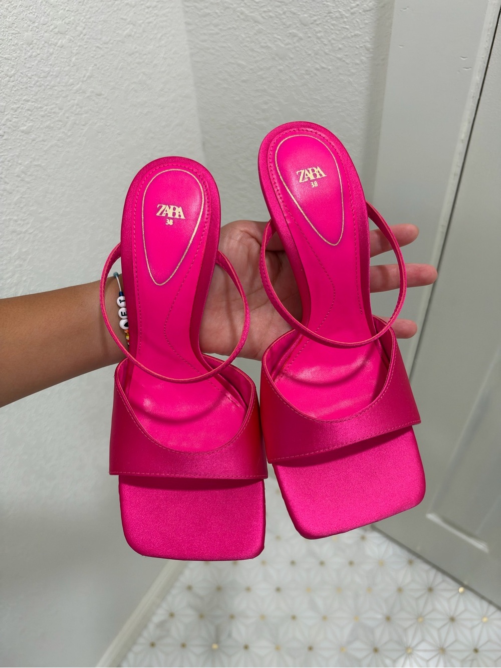 Zara Vibrant Fuchsia Square-Toe Slingback Heels